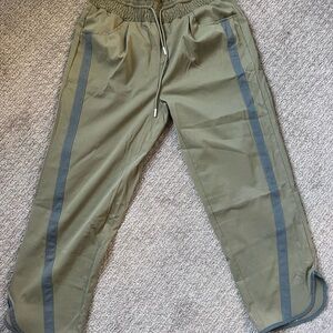 Olive Green Women's Track Pants with Gray Stripes